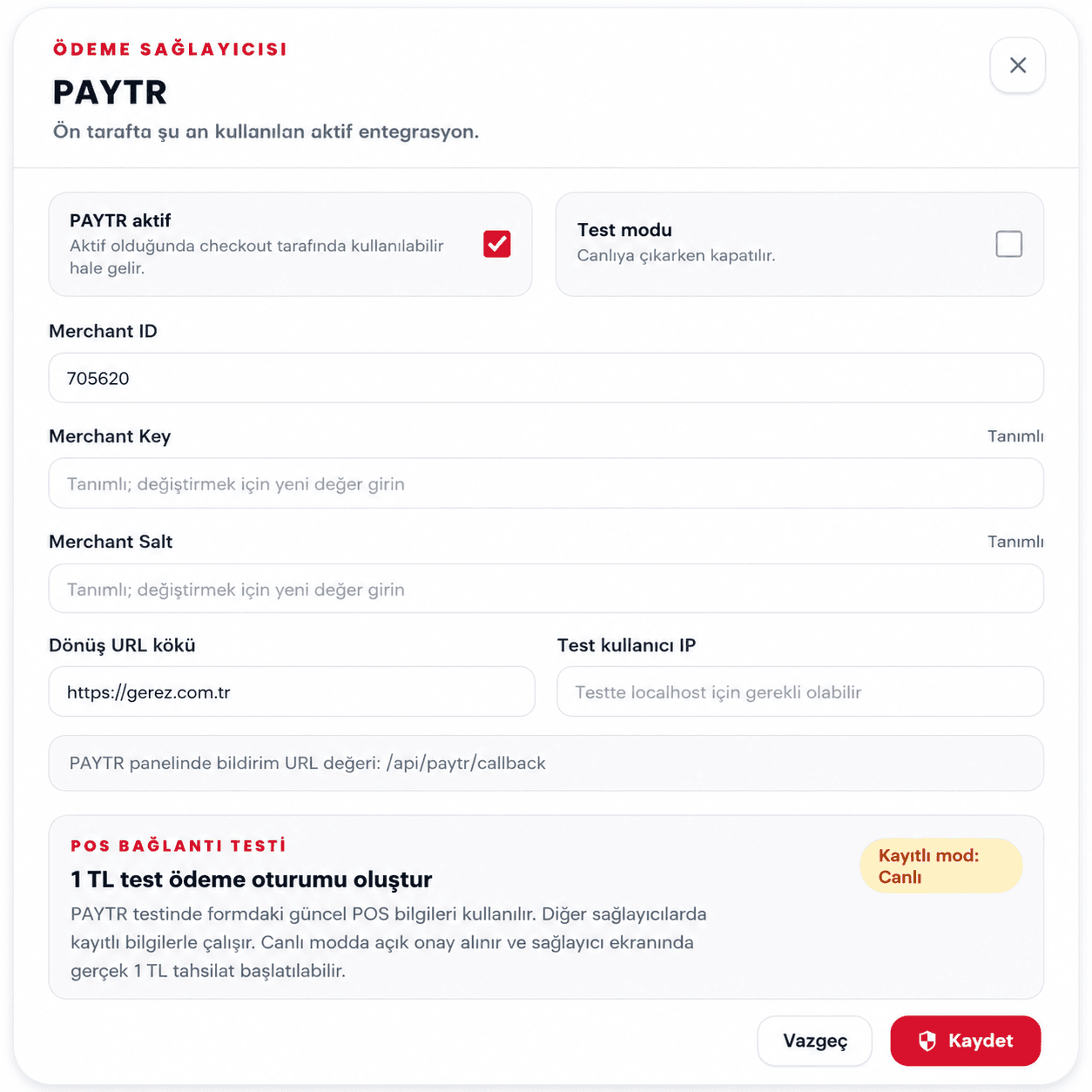 TüccarSoft ödeme altyapısı paneli önizlemesi