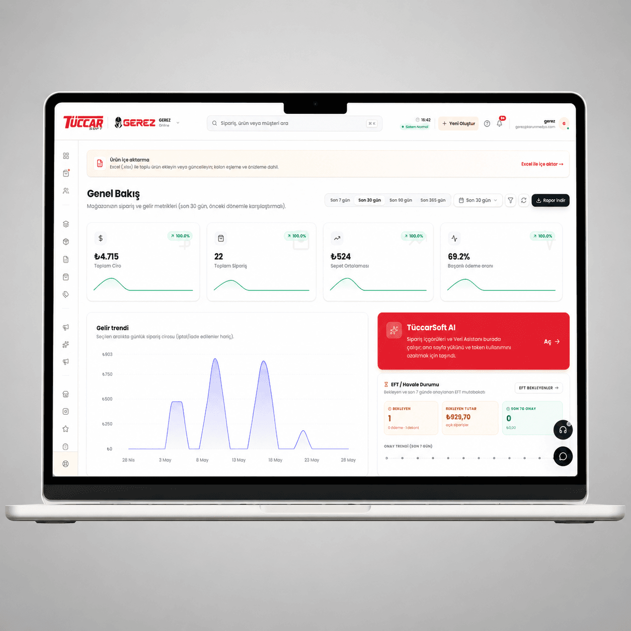 TüccarSoft ERP ve işletme yönetim paneli önizlemesi