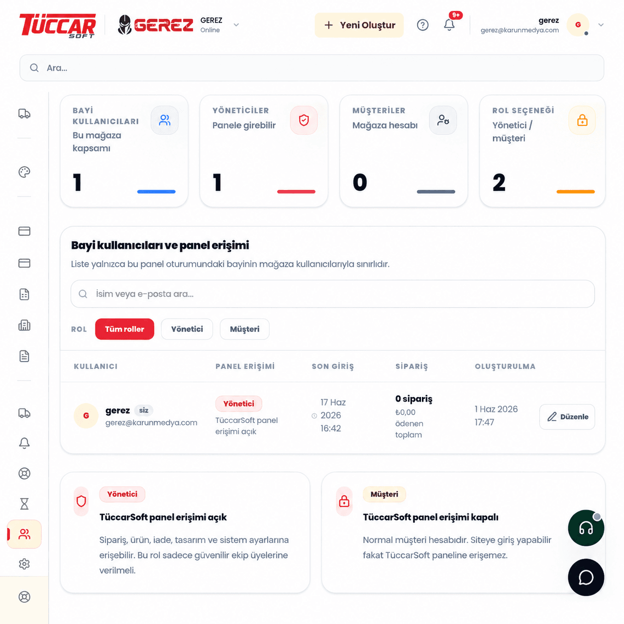 TüccarSoft CRM ekip ve görev yönetim paneli