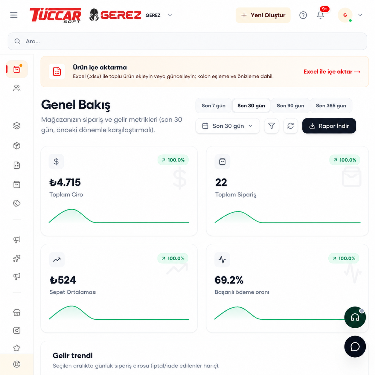 TüccarSoft e-ticaret paneli önizlemesi