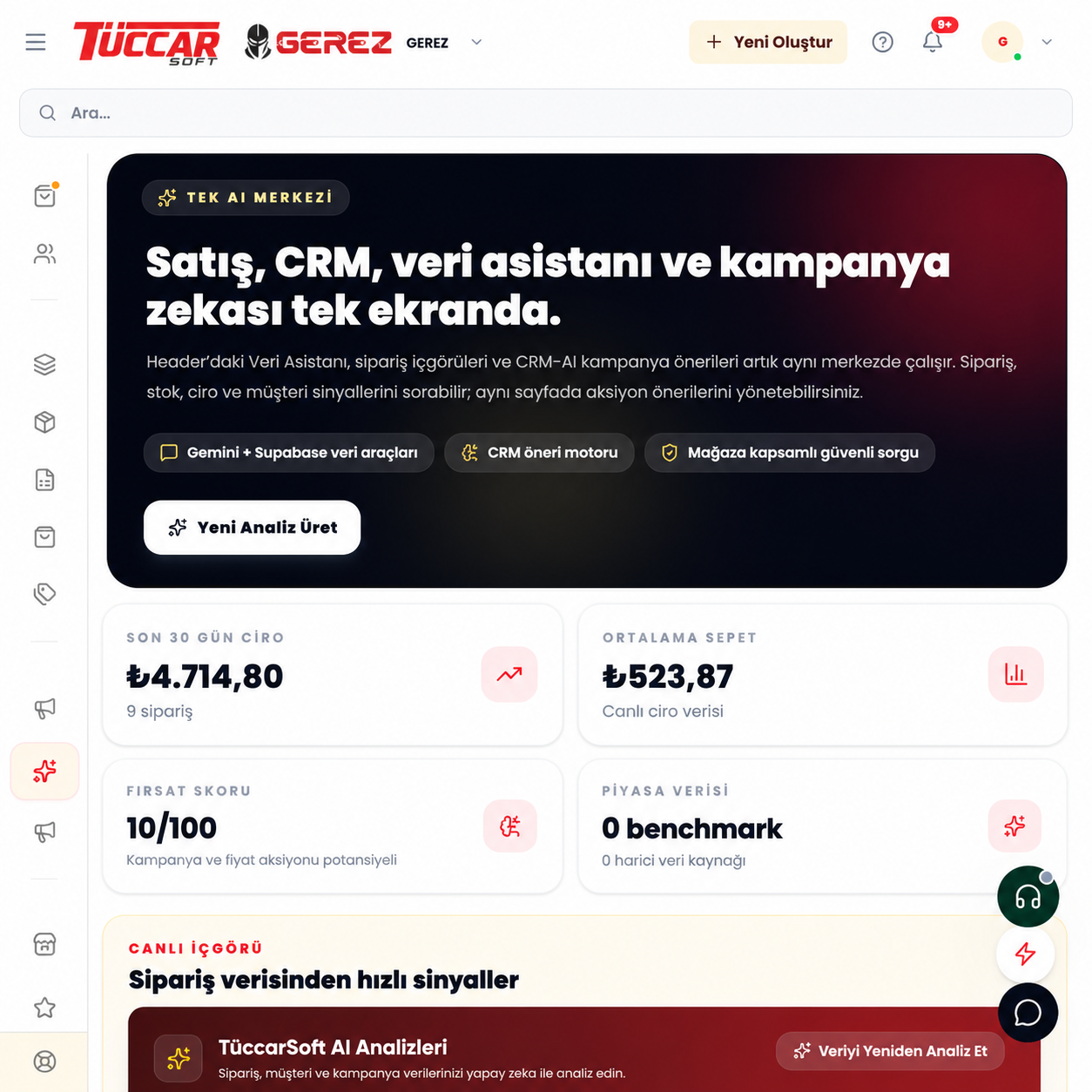 TüccarSoft CRM ve ERP paneli önizlemesi